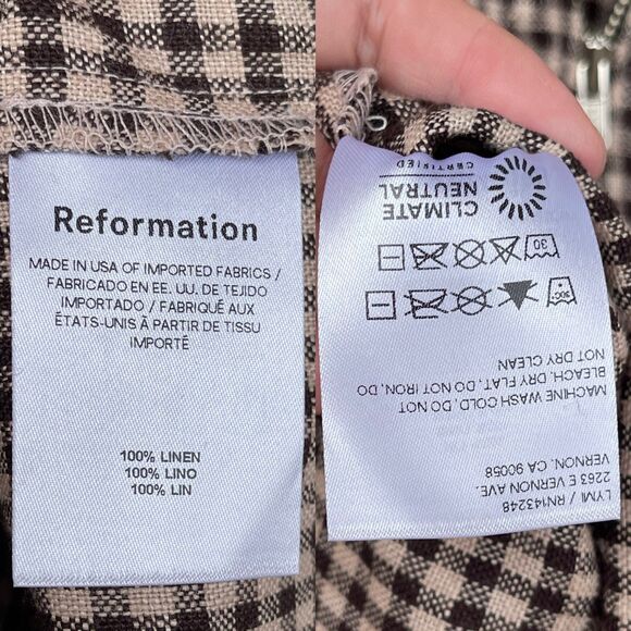 Reformation Overland Linen Jumpsuit In Tartine Check (Brown/Tan Checkered) sz2 - Picture 13 of 13